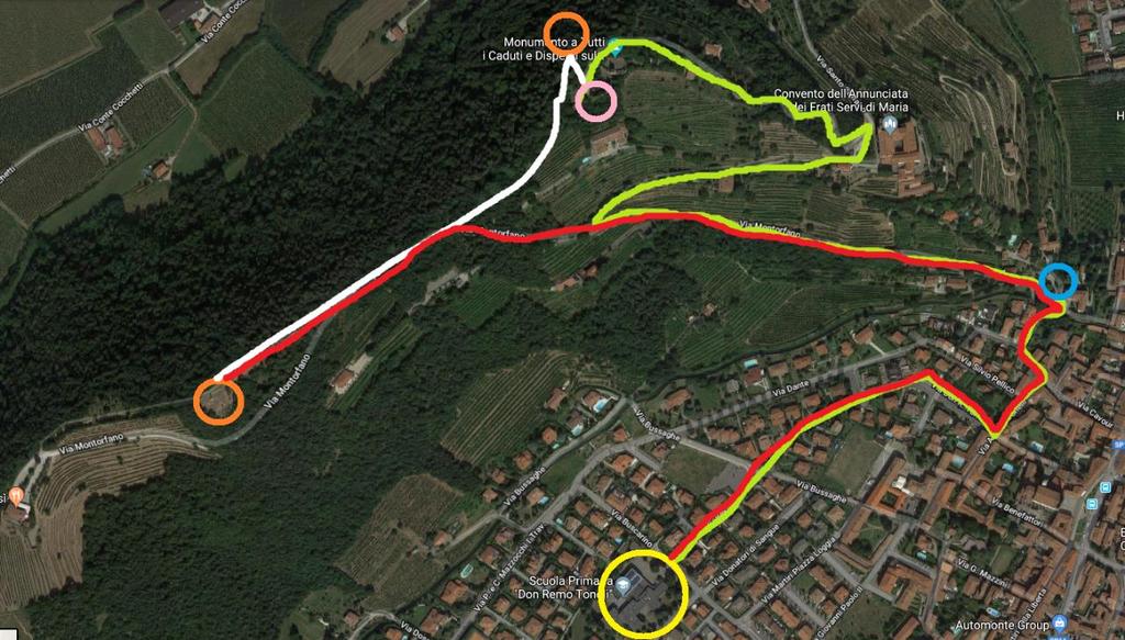 3. COCCAGLIO (Scuole elementari di Via Bevilacqua) MONTORFANO (Croce di Coccaglio) Andata: da scuole elementari a rifugio alpini di Rovato (via Bevilacqua, via Tonoli, via Tonelli, via Montorfano,