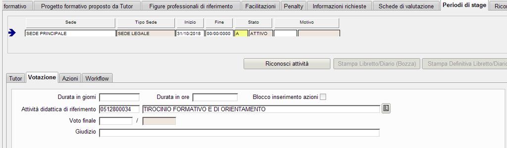 Attività didattica di riferimento: si riporta il codice