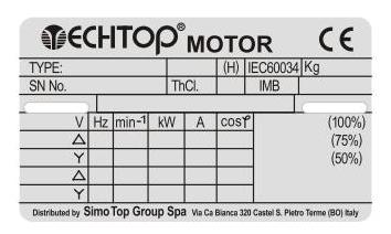 10. targhe Targa motore Nei motori con Standard di efficienza IE1 è riportata in