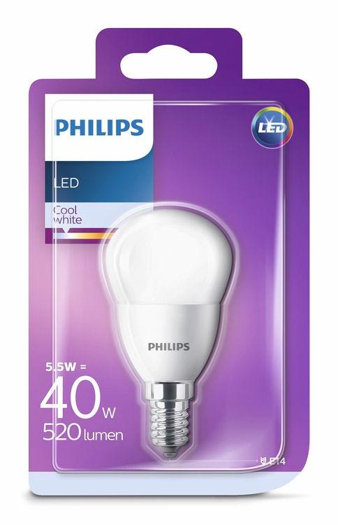 PHILIPS LED Lampada a sfera 5,5 W (40 W) E14 Luce bianca fredda Non regolabile La luce piacevole per i tuoi occhi Una luce di scarsa qualità potrebbe