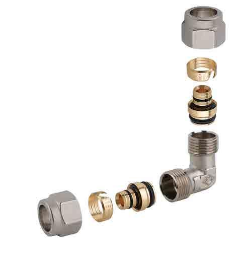 raccordi a compressione / compression fittings R462 Gomito intermedio. Elbow middle fitting. R46202Q 16X2-16X2-1 100 - R46204Q 20X2-20X2-1 100 - R46206Q 26X3-26X3-1 100 - R468 Gomito maschio.