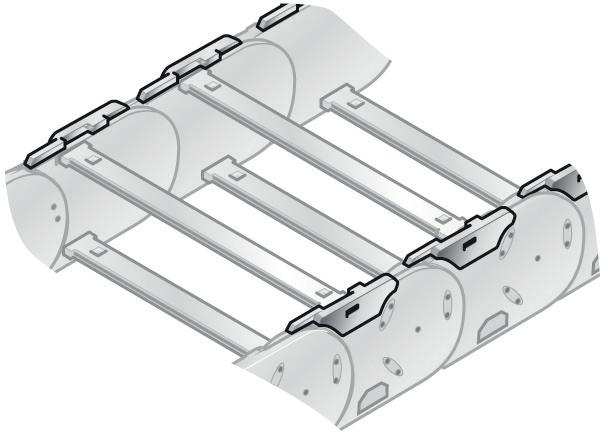 PATTINO A SCORRIMENTO GS 52.2 Pattino I pattini vengono usati nelle catene portacavi in posizione scorrevole orizzontale (il ramo superiore scorre sul ramo inferiore).