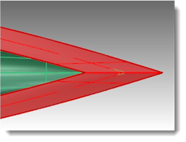 Impostare il Raggio del raccordo fillet su 0 ed Unisci=Sì. Selezionare le due curve esterne.