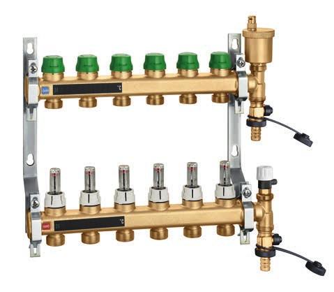 Dispositivi per bilanciamento circuito pannelli 66 DYNMICL Collettore premontato. Pmax d esercizio: 6 bar. Campo di temperatura: 60 C. Interasse derivazioni: 0 mm.