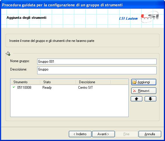 Infine indicare quali sono i gruppi di strumenti che partecipano alla chiamata; se più strumenti utilizzano contemporaneamente lo stesso dispositivo di comunicazione, il programma provvederà ad