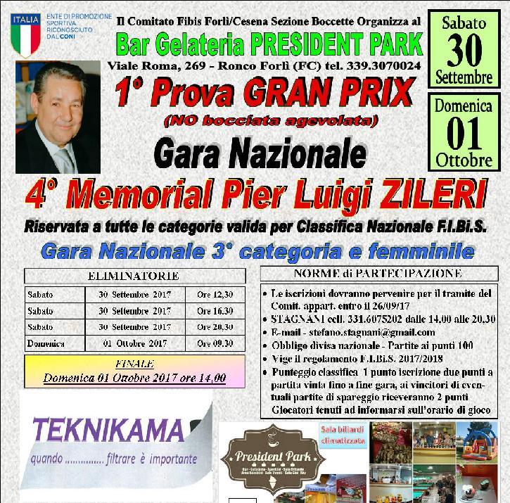 Bar President Park Ronco Forlì (FC) - 01 Ottobre 2017 (girone 01/02) F C Ci rcol o MA ZZIN I C ASALI Francesc o (2 Ca t.) 9 7 LI SASSO MORELLI (imola) D AMBRA Luca (1 Cat.