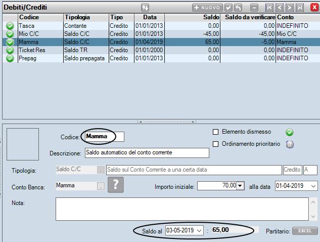 Il risultato finale è comunque questo: Mio - speso 70+175 = 245 (dal Conto Corrente, tramite Bancomat e RID) - di Alimentari 50 (70-20) - di Luce 0 (175-175) - incassato 200 (o in Tasca o sul C/C) -