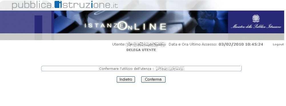 Alla pressione del pulsante Conferma, il sistema consentirà quindi l accesso alla pagina principale Istanze on