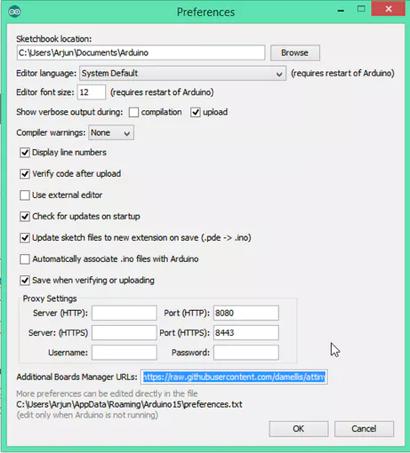 Definiamo la nuova scheda Per default l IDE Arduino non conosce le board ATtiny85, per cui dobbiamo scaricare da Internet il