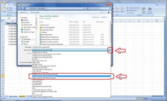 Compilare i campi del foglio Elenco Rate e salvare il file sul proprio PC nel formato CSV (delimitato da separatore di