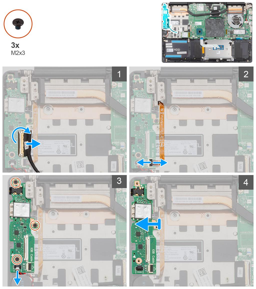 1 Sollevare il dispositivo di chiusura e scollegare il cavo della scheda di I/O dalla relativa scheda.