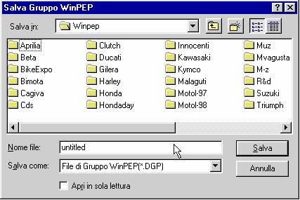 Strumenti di WinPEP Salva Gruppo Con il mouse, fare clic sul menu File quindi posizionare il cursore su Salva e