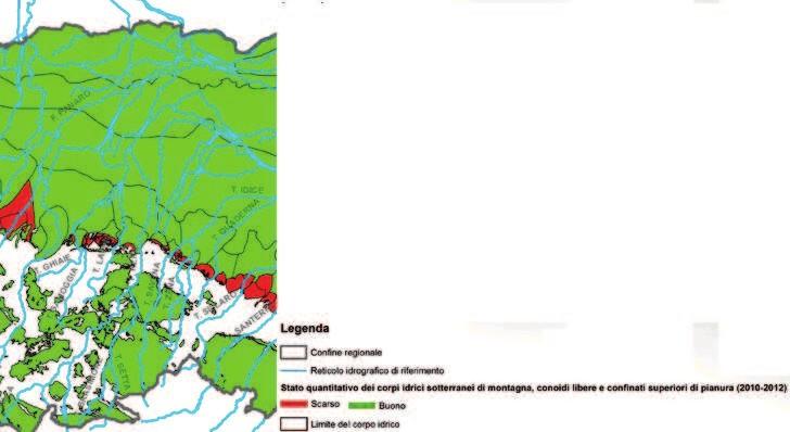 Per i corpi idrici montani lo stato quantitativo viene calcolato utilizzando le misure di portate delle sorgenti monitorate, tenendo conto delle modalità di captazione delle sorgenti stesse.