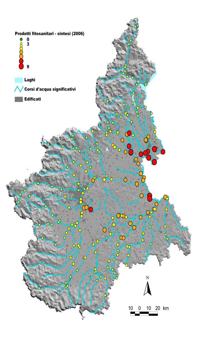Lo stato delle acque superficiali in Piemonte Sintesi dati per punto anno 2006 Coerentemente con la valutazione delle pressioni, l inquinamento delle acque superficiali da prodotti fitosanitari è