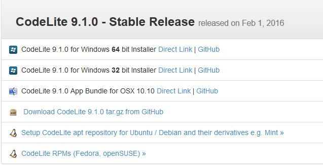 Installare Codelite in Windows Download dal sito web: http://downloads.codelite.