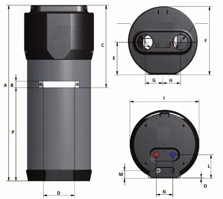 Dimensioni di ingombro 100 ø12 ø12 Uscita acqua calda Ingresso acqua fredda Scarico condensa Cavo di alimentazione Quote di fissaggio A B C D E F G 100 (mm) 1392 0 62