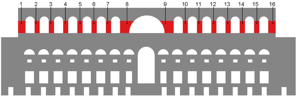 5.3.1.2 Verifica dei pannelli della parete numero 2. Fig. 5.6 - Parete n 2; Indicazione dei pannelli di muratura analizzati. Pannello n 1 l = 2.44 m Lunghezza del pannello.