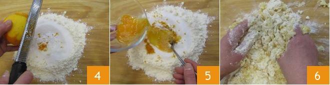 e aromatizzate con la scorza d arancia (4). Versate anche le uova intere precedentemente sbattute (5).