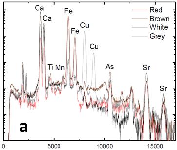 La composizione rivelata mediante l analisi PIXE è del tutto consistente con questa assegnazione, si evidenzia il