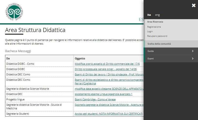 Nella schermata di accesso ai servizi, cliccare su MENU e selezionare la voce Registrazione.