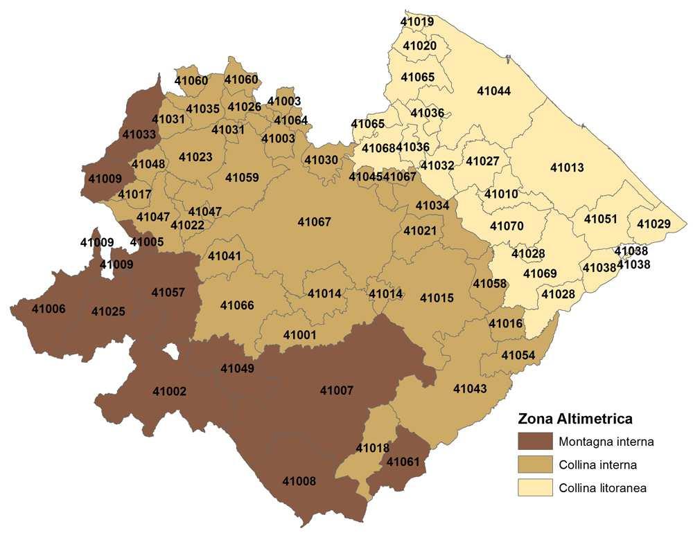 Distribuzione dei comuni per zona altimetrica.