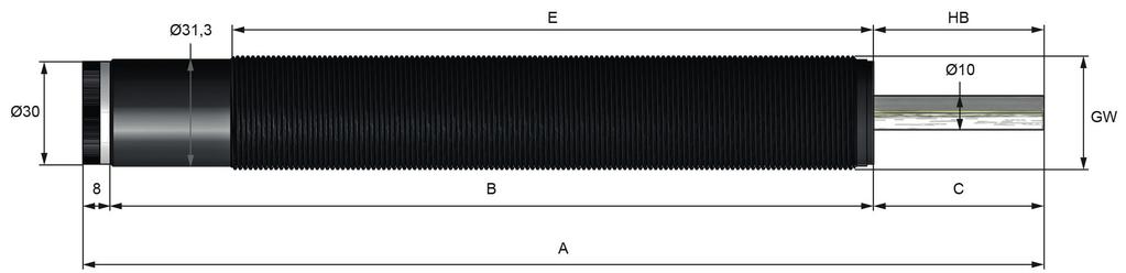 DIMENSIONI GW A B C D E mm mm mm mm mm WV-M 1,25x1 M33x1,5 231 198 25 5 163 WV-M 1,25x2 M33x1,5 281 223 50 5 188 WV-M 1,25x3 M33x1,5 331 248 75 5 213 CARATTERISTICHE TECNICHE