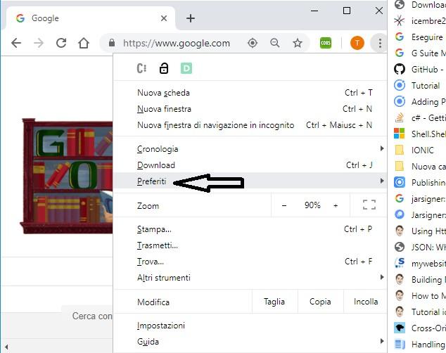 seguente: 1) selezionare e cliccare in alto a destra del browser