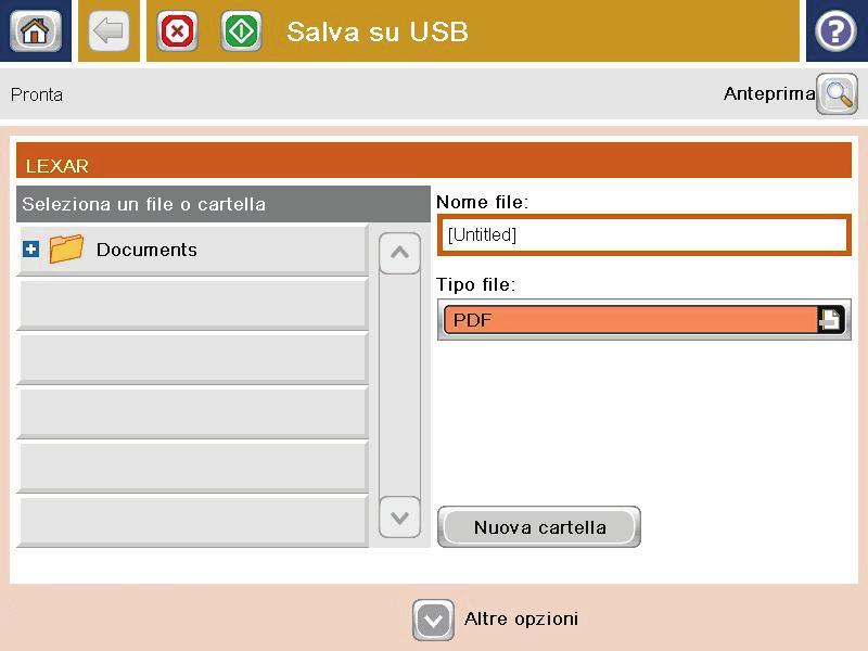 5. Immettere il nome del file nel campo Nome file:. Toccare il pulsante OK. Selezionare il tipo di file dall'elenco a discesa Tipo file. Toccare il pulsante OK. 6.