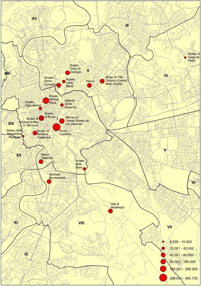 Fig. 1- Strutture del Sistema dei Musei Civici / Musei In Comune con classe di affluenza.