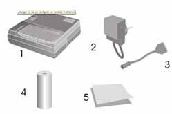 2 Disimballaggio La fornitura comprende: 1 - Stampante 2 - Adattatore di rete 3 - Cavo della stampante 4-1 x rullo di carta termosensibile 5 - Istruzioni per l uso Se manca uno degli articoli