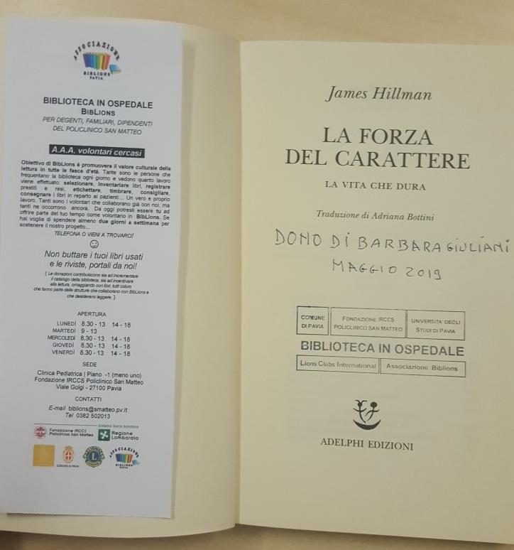 Il nostro lavoro Sul frontespizio di ogni libro vi è segnato il nome di chi lo ha donato, nelle pagine