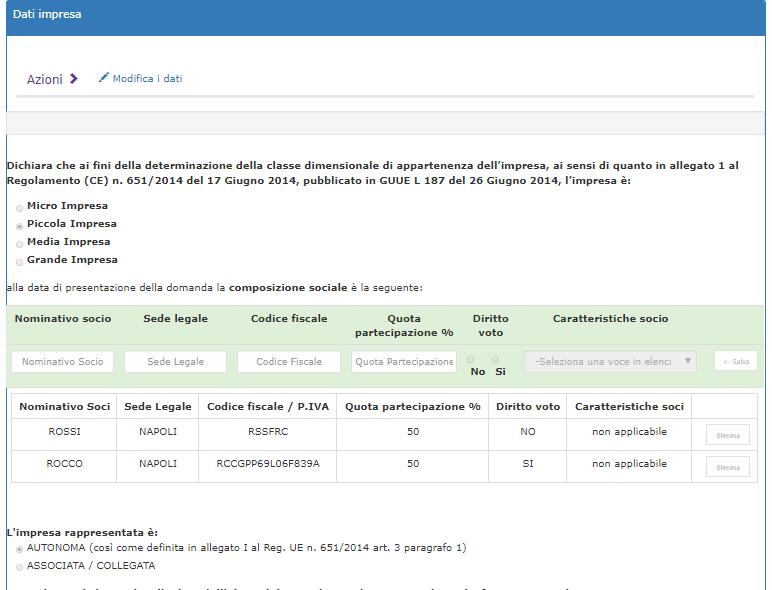 3.1.3 Sezione Dati Impresa Si presenta come da immagine seguente 10 I campi presentati in