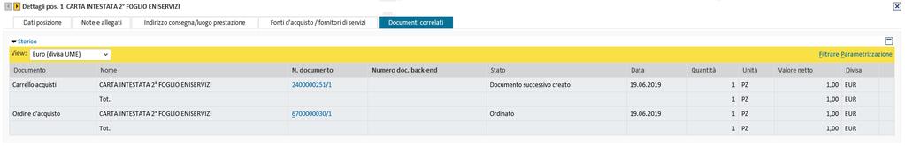 Monitorare i carrelli d acquisti Cliccando su Documento successivo creato viene