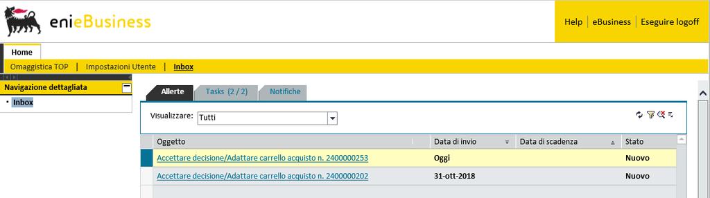 Elaborare un carrello acquisti rifiutato Qualora l approvatore effettui il rifiuto del carrello, all interno