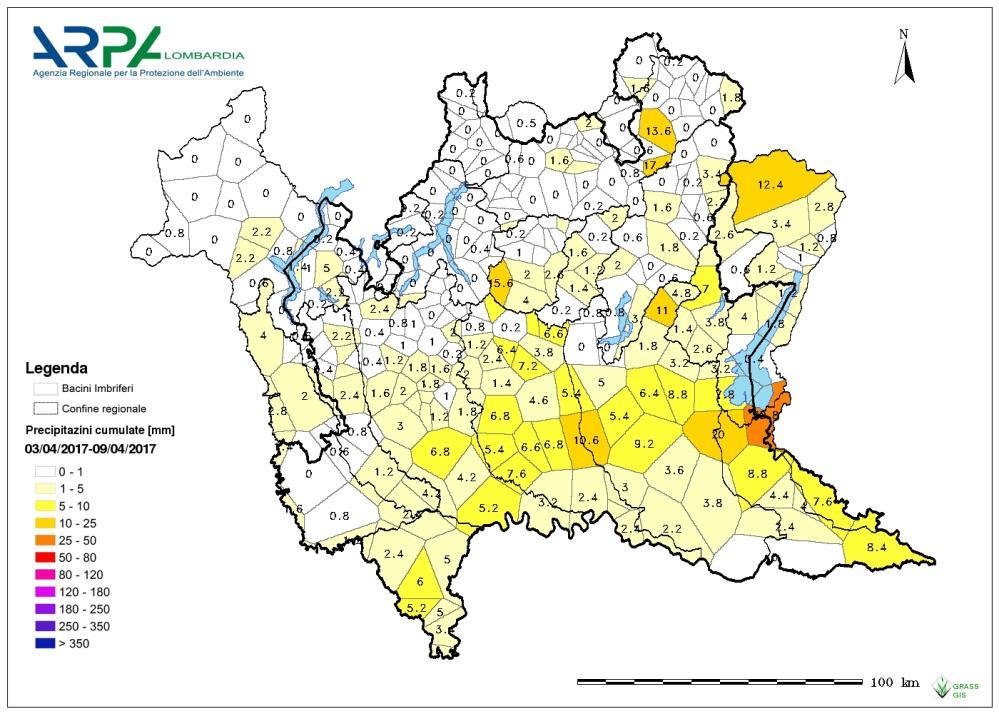 Carta dei topoieti relativa alle precipitazioni