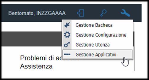 GESTIONE APPLICATIVI Tramite questo menu è possibile gestire gli applicativi collegati all utente che ha effettuato il login al portale (solo per utenti di tipo Amministratore) e, se collegati con un