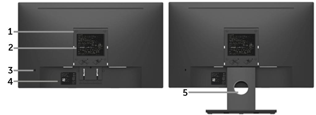 E2216HV / E2216HVM: Etichetta Descrizione Uso Veduta laterale 1 Fori di montaggio VESA (100 mm) 2 Etichetta