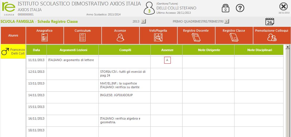 Registro di Classe per Alunni e Famiglie Per consultare il Registro del Docente cliccare sull apposita icona.