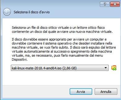 Cliccando sul tasto AVVIA di virtual box, ci verrò chiesto inizialmente dove trovare l immagine ISO