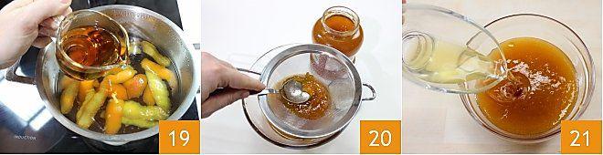 Nel frattempo preparate la bagna per inzuppare il savarin: ricavate 40 gr di scorza d'arancia e 20 gr di scorza di limone, possibilmente non trattata (16).