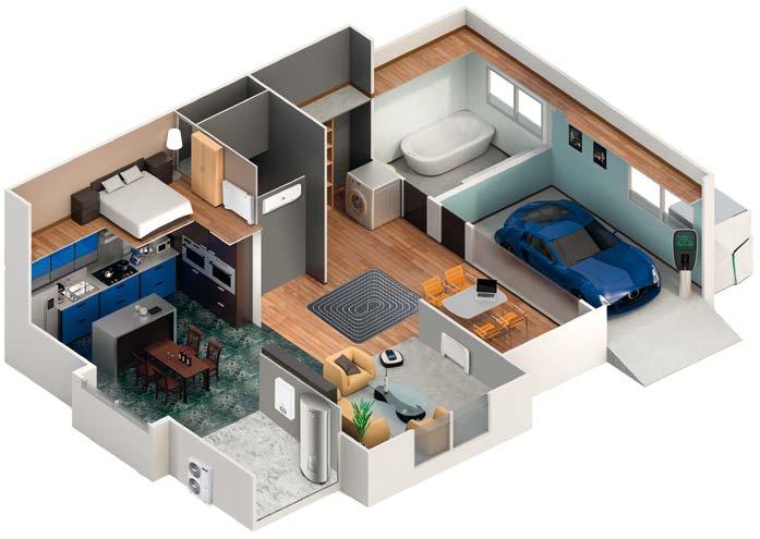 SCHEMA DI IMPIANTO CON Aerotermia secondo filosofia Ferroli SUPER FAN ventilconvettore a parete JOLLY PLUS 2 fancoil Riscaldamento a pavimento TOP FAN PLUS Ventilconvettore Pompa di calore splittata