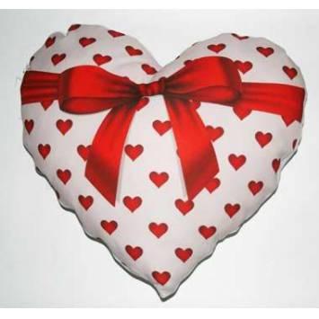 Codice: CU03F Cuscino forma cuore con grafica fiocco rosso, 40 x 40 cm, 100 % Poliestere