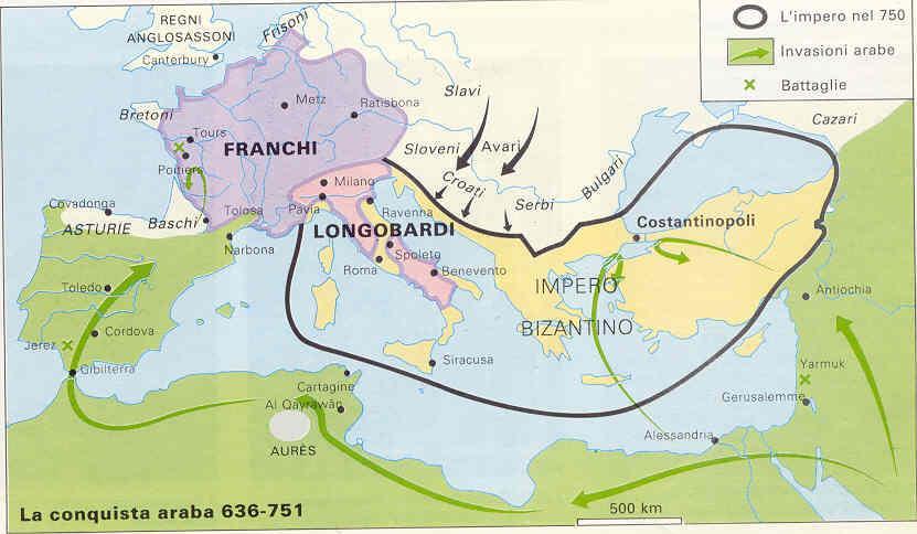 Lettura della carta Dopo Giustiniano cosa succede? L impero bizantino si riduce. Sapete il perché? Perché gli Arabi minacciano l Impero romano di Oriente. Gli Arabi premono. Da dove vengono?