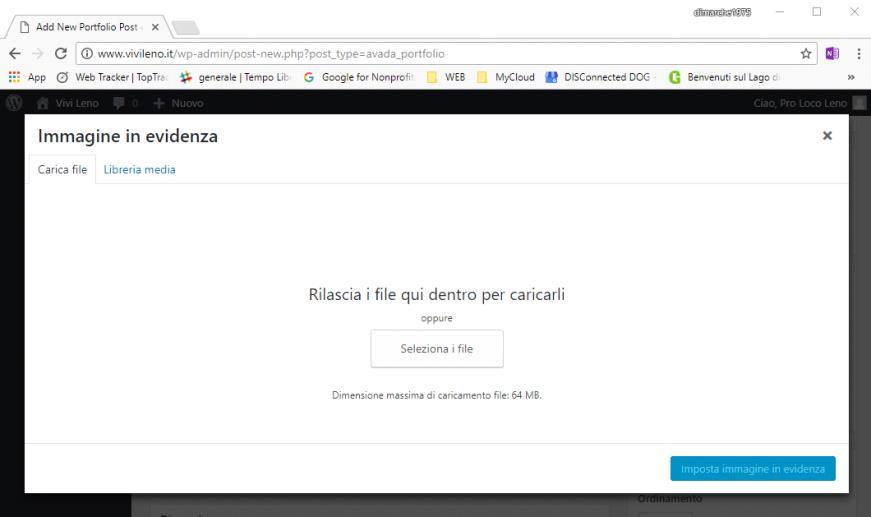 il proprio logo, etc Cliccando su Imposta immagine in evidenza si aprirà una finestra attraverso la quale sarà possibile