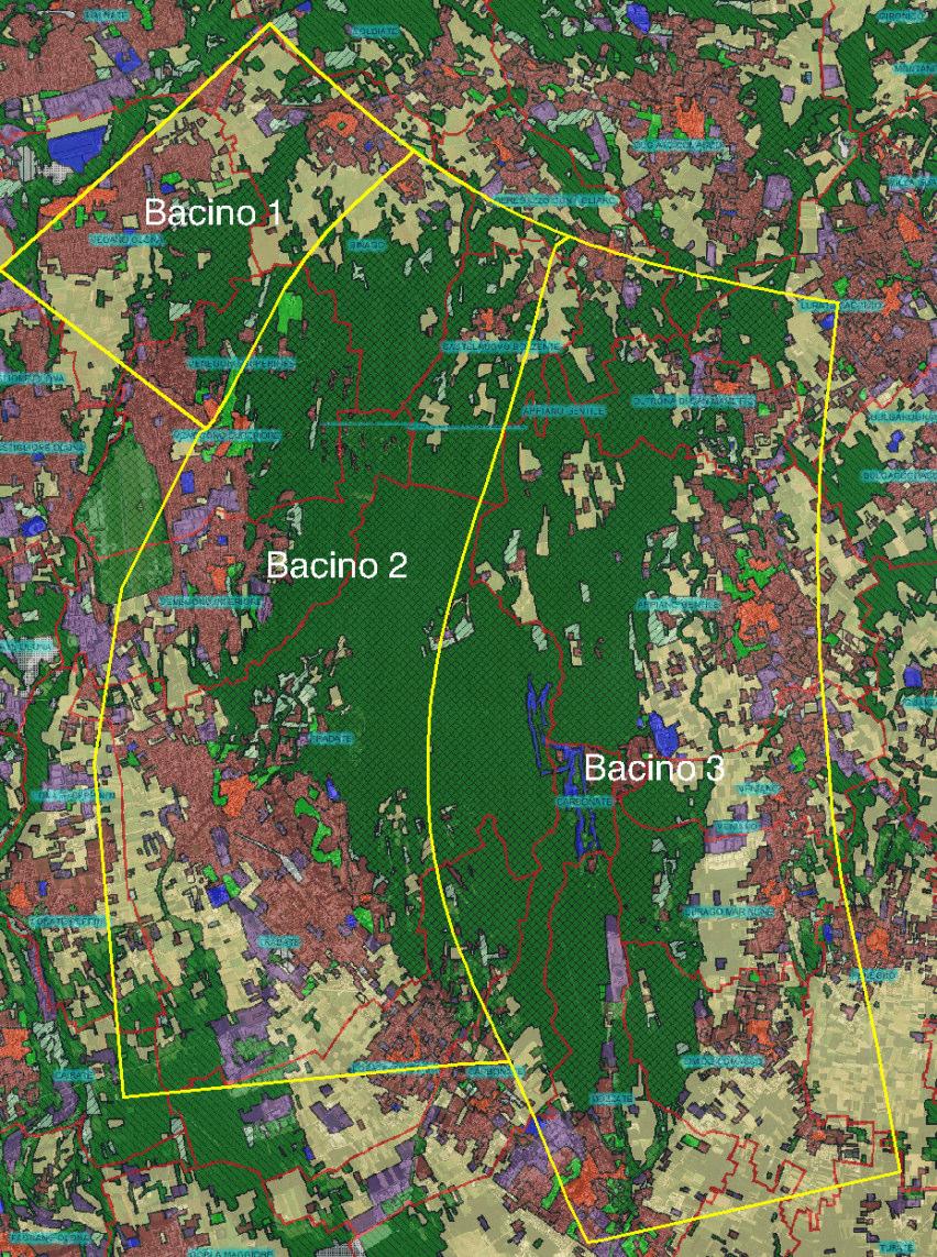 Figura 1: uso del suolo del territorio del Parco Pineta e individuazione dei bacini idrogeologici. 5.2.