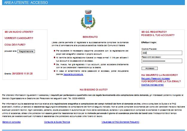 2. Area utente In questa sezione è possibile: Registrare i propri dati cliccando sul tasto REGISTRAZIONE.