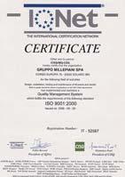 Conforme alla norma ISO 9001:2000 Sistema di qualità a garanzia totale in conformità all