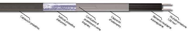 Qui di seguito vengono riportate le caratteristiche tecniche del cavo scaldante autoregolante ELSR-N-40-2 che è impiegato sui serbatoi Astro: Tipo: