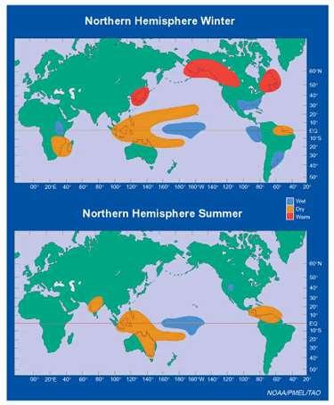 ENSO (El Niño Southern Oscillation) Effetti El Niño Precipitazioni intense in Sud America; Siccità elevata nell