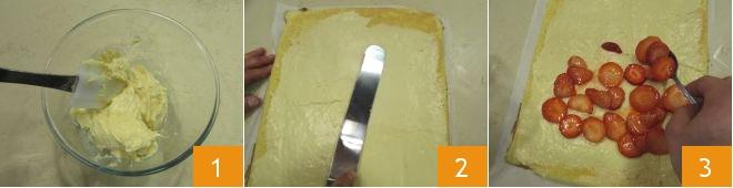 (15). PER LE FRAGOLE Ora potete occuparvi delle fragole: lavatele e tagliatele a rondelle di medio spessore (1), poi versatele in un pentolino insieme al succo di limone (2) e allo zucchero (3).